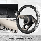 ZHOL Snake Skin Leather Steering Wheel Cover,Black and White Animal Fur Car Accessory Steering Wheel Cover,Universal 14.5-15i