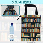 Car Trash Bag Books on Shelves Leak-Proof Car Garbage Bag with Drawstring Foldable Canvas Trash Bin with Adjustable Buckle for Car Accessories