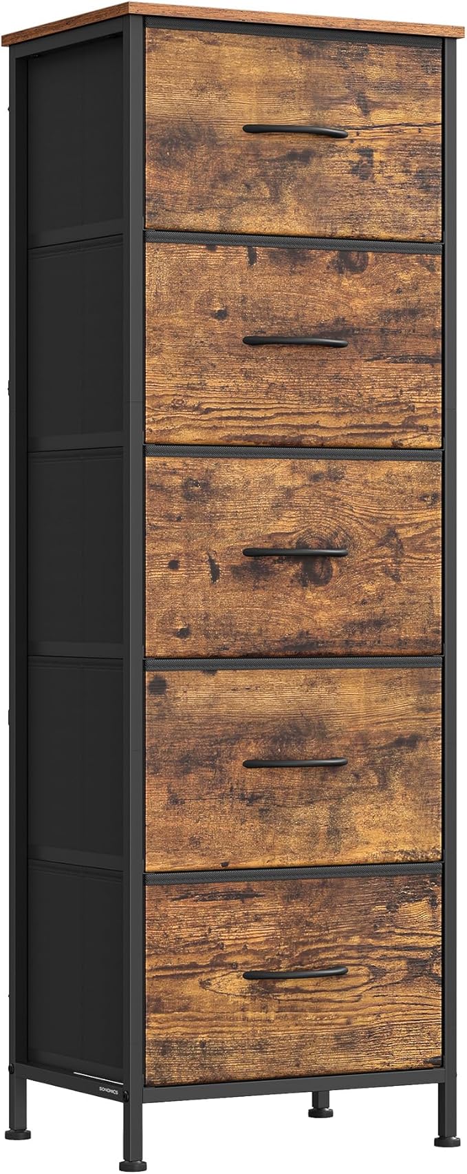 SONGMICS Dresser for Bedroom, Chest of Drawers, Steel, MDF, 5 Non-Woven Fabric Drawers, Storage Organizer Unit, Closet, Entry