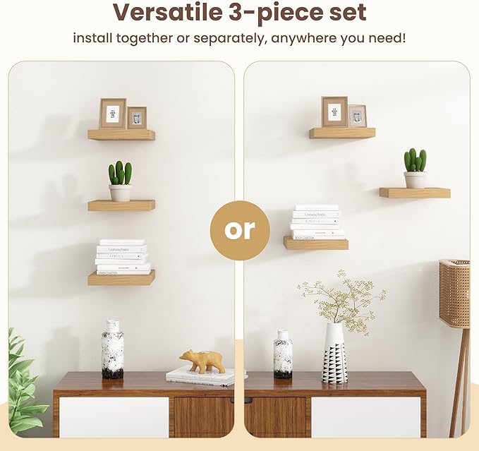 Fun Memories Floating Shelves for Wall - 7.5 Inch Square Shelves with Invisible Brackets, Small Wall Shelf for Living Room, B