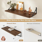 Deep Floating Shelves Wall Mounted, 30"x12" Walnut Wall Shelves with Brackets Set of 2 for Bedroom, Living Room, Bathroom, Ki