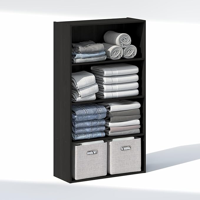 Furinno Reed Closet Organizers and Storage, 4-Tier Closet Organizer, Open Shelf Closet Storage, for Wardrobe, Bedroom, Living