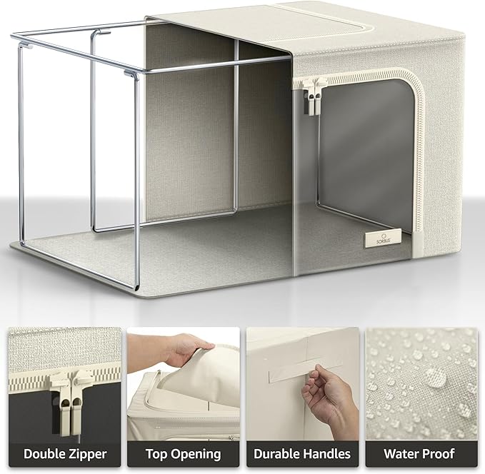 Sorbus Storage Bins with Metal Frame - Stackable & Foldable Clothes Organizer Bags - Oxford Fabric Storage Containers with La