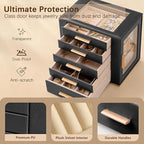 Homeanda Jewelry Box for Women with Glass Lid, 5 Drawers Jewelry Organizer and Storage for Necklaces, Rings, Earrings, Bracel