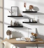 PHPH Wood Floating Shelves for Wall, Wooden Wall Shelves for Bedroom, Set of 6 Black 17 Inch