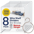 White Wire Shelf Dividers for Closet Organization – 12-Pack - Sturdy and Easy Set-Up Closet Shelf Dividers with Bonus Rose Go