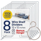 White Wire Shelf Dividers for Closet Organization – 8-Pack – Sturdy and Easy Set-Up Closet Shelf Dividers with Bonus Rose Gol