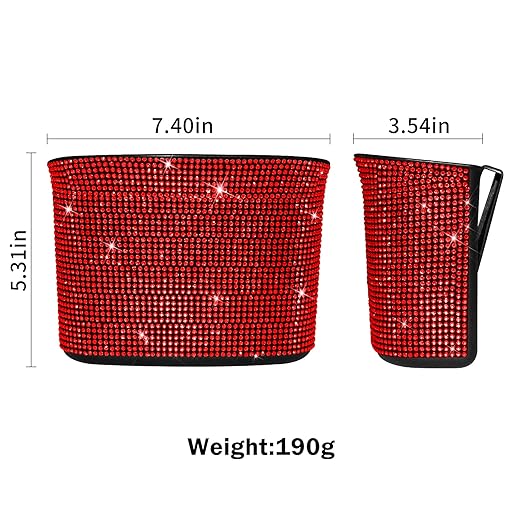 Cavalcade Car Trash Can, Hanging Trash Bin, Leakproof Garbage Organizer, Bling Vehicle Waste Basket, Mini Dustbin Container with Clip for Car, Office, Kitchen, Bedroom, Home and More, Red, Small