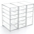 Prsildan Acrylic Drawer Organizer with 15 Drawers, Makeup Craft Office Desk Organizers Accessories, Set of 3 Clear Stackable 