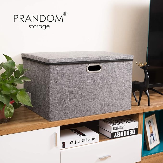 PRANDOM Extra Large Collapsible Storage Bins with Lids [5-Pack] Linen Fabric Foldable Storage Baskets Boxes Organizer Contain