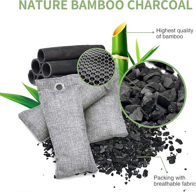 12 Pack Bamboo Charcoal Air Purifying Bag, Activated Charcoal Bags Odor Absorber, Moisture Absorber, Natural Car Air