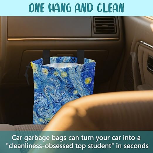 Car Garbage Bag Starry Night Hanging Canvas Car Trash Bag Waterproof Drawstring Car Back Seat Organizer for Car Back Front Seat Console with Adjustable Buckle