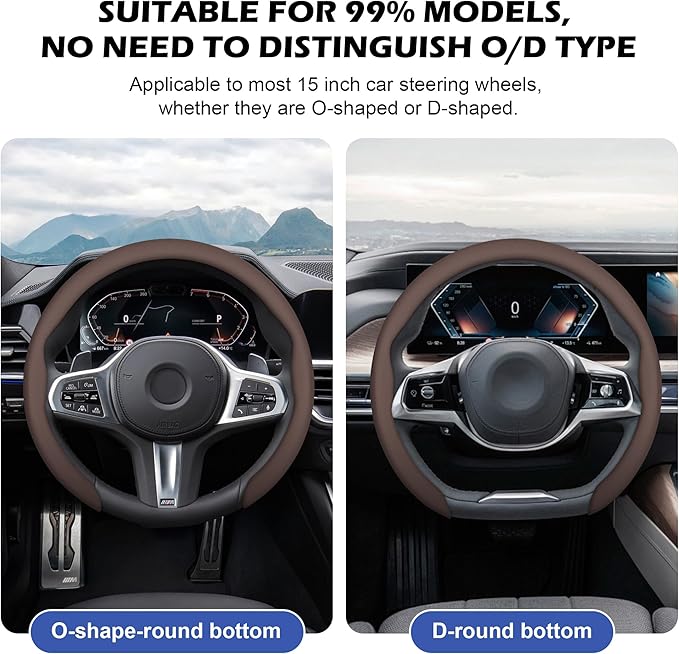 Frani Nappa Leather Steering Wheel Cover,Universal Fit 15 Inch-Premium Non-Slip Breathable Comfort Grip for Cars Trucks SUVs,Anti-Slip Durable Interior Upgrade Cocoa Brown