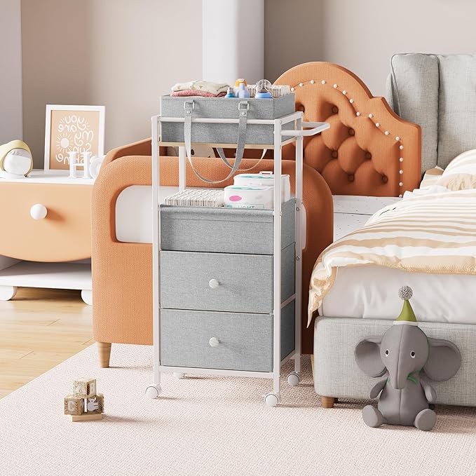 Modanais Baby Diaper Caddy Organizer Cart with Drawers - 3In1 Rolling Storage Cart with Wheels, Removable Diaper Caddy, Detac