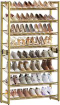 SONGMICS Shoe Rack, 8-Tier Shoe Organizer, Metal Rack for Garage, Set of 2, 4-Tier Stackable Shelf, with Adjustable Flat or A