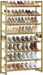 SONGMICS Shoe Rack, 8-Tier Shoe Organizer, Metal Rack for Garage, Set of 2, 4-Tier Stackable Shelf, with Adjustable Flat or A