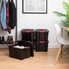 IRIS USA 40 Qt Stackable Plastic Storage Bins with Lids, 4 Pack - BPA-Free, Made in USA - Garage Organizing Solution, Latches
