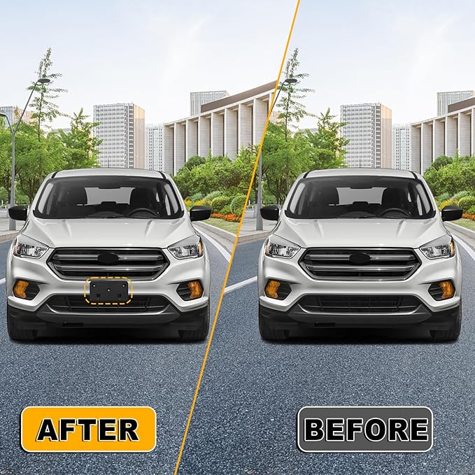 Front Bumper License Plate Frame Bracket Compatible with Ford Escape 2017 2018 2019, Black License Frame Holder Mounting Kit,