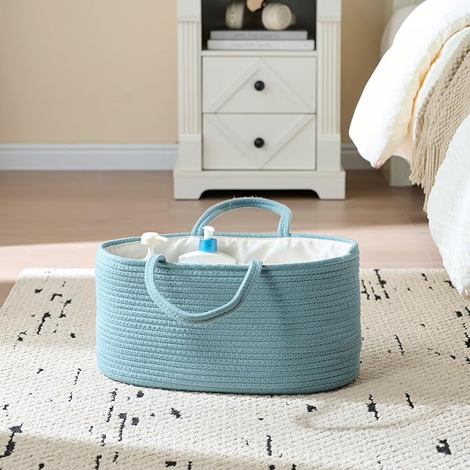 luxury little Diaper Caddy Organizer, Large Cotton Rope Nursery Baby Basket, Changing Table Organizer for Baby Diaper Storage