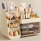 HBlife Makeup Organizer with Brush Holder for Vanity, Large Plastic Bathroom Countertop Organizer Skin Care Storage, Easy to 
