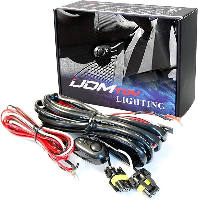 iJDMTOY 9005 9006 H10 Relay Harness Wire Kit with LED Light ON/Off Switch Compatible with Automtive Driving Light, Fog Light, Retrofit, Off-Road Lighting, etc
