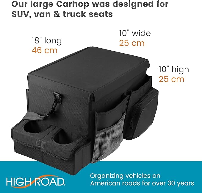 High Road Large CarHop Car Seat Organizer for the Front or Back Seat for Kids and Adults with Cup Holder Tray, Side Pockets and Cooler Compartment