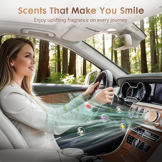 Wooden Car Air Freshener Vent Clip, Refillable Essential Oil Diffuser with Long-Lasting Natural Scent, European Beech Wood & 
