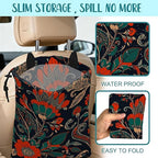 Car Garbage Bag Abstract Red and Green Flowers Hanging Canvas Car Trash Bag Drawstring Car Back Seat Organizer for Car Back Front Seat Console with Adjustable Buckle