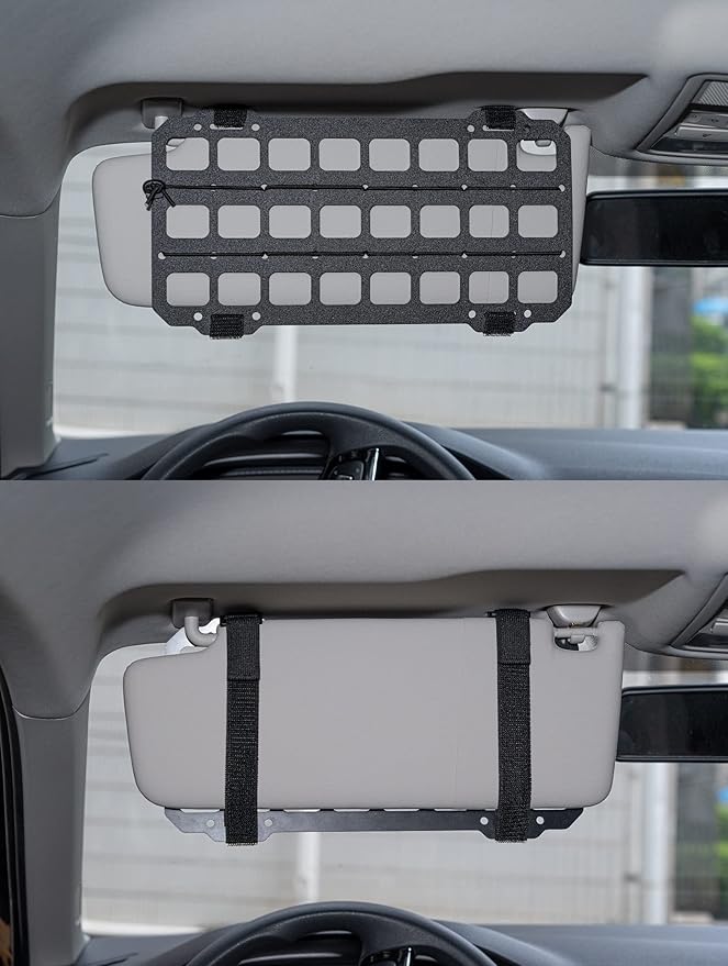 Vehicle MOLLE Panel Car Visor Organizer Storage Rack Rigid Insert Panel for Backpack Tactical Accessories Gear Holder Molle Pouches EDC Gadgets Small Tools Pens Sunglasses