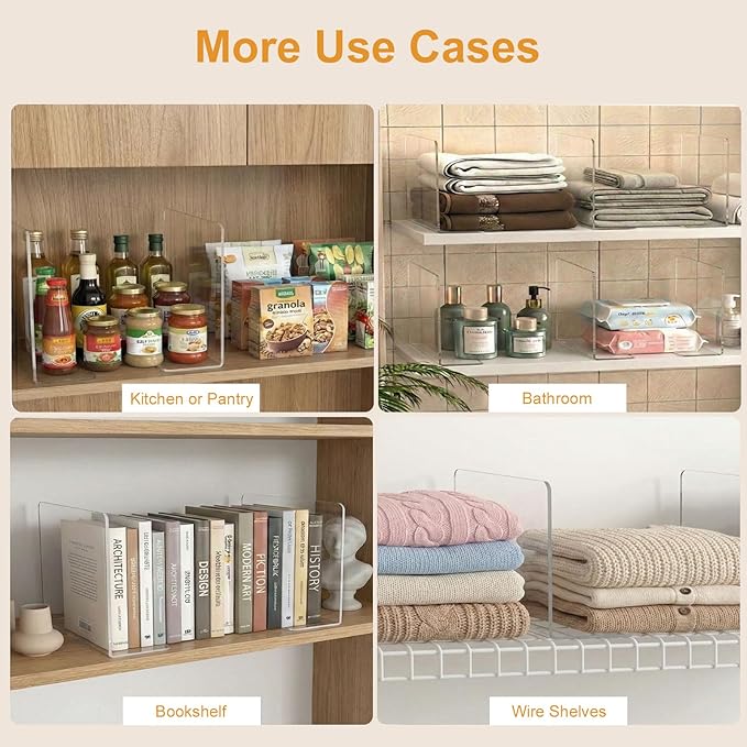 SortNStore Shelf Dividers for Closet Organization: 10" Tall x 16" Deep, Deeper Adhesive Separators Features Acrylic Material 