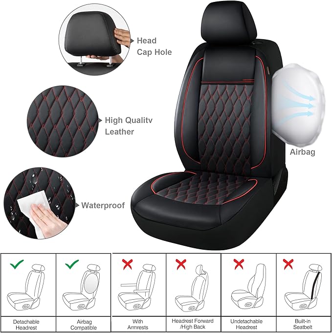CAROMOP Faux Leather Car Seat Covers Full Set,Luxury and Comfortable Covers for Cars,Split Bench Compatible Car Interior Cove