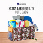 Extra Large Utility Tote Bag - Oversized Collapsible Reusable Wire Frame Rectangular Canvas Basket With Two Exterior Pockets For Beach, Pool, Laundry, Car Trunk, Storage - Brown Daisy