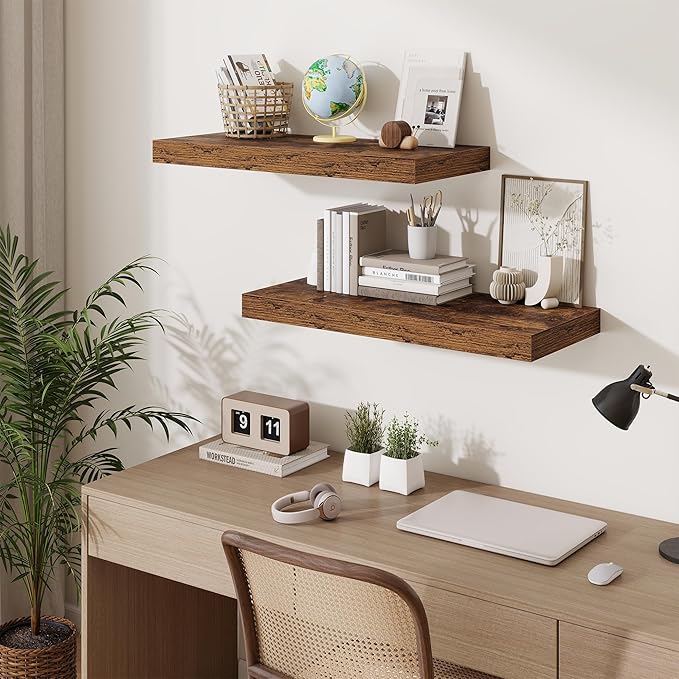 Fun Memories 12 Inch Deep Floating Shelves for Wall, 30 Inch Long Floating Shelf, 30 x 12 Shelf for Wall, Rustic Wood Bookshe