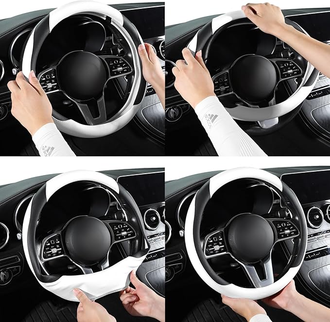 Car Steering Wheel Cover, Microfiber Leather Steering Wheel Cover Universal Fit 14.5-15 inch Anti-Slip Comfortable Breathable