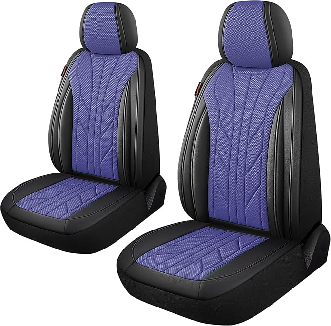 CAROMOP Breathable Cloth Fabric Car Seat Covers 2 Front Seats,Faux Leather 3D Foam Back Support Seat Cover for Car,Universal 