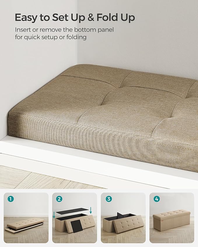 SONGMICS MAZIE Collection - 43 Inches Folding Storage Ottoman Bench, Ottoman Foot Rest, End of Bed Bench, Storage Chest, Load