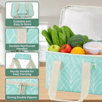 VENO 2 Pack Insulated Lunch Bag Cooler Lunch Box Reusable Grocery Shopping Tote Bag, Durable Handles, Double Zippers, Lid, Collapsible (Evergreen, 2 Pack)