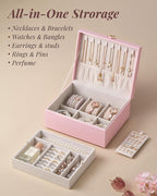 pickpiff 2 Layer Jewelry Box Organizer for Women, Jewelry Organizer with Handle & Removable Tray, Necklace Holder Ring Earrin