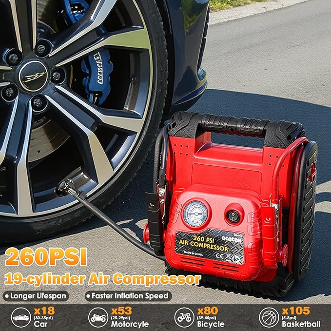1800 Amp Jump Starter with Air Compressor, acetek Car Battery Jump Starter 260 PSI Tire Inflator, 20000mAh 12V Auto