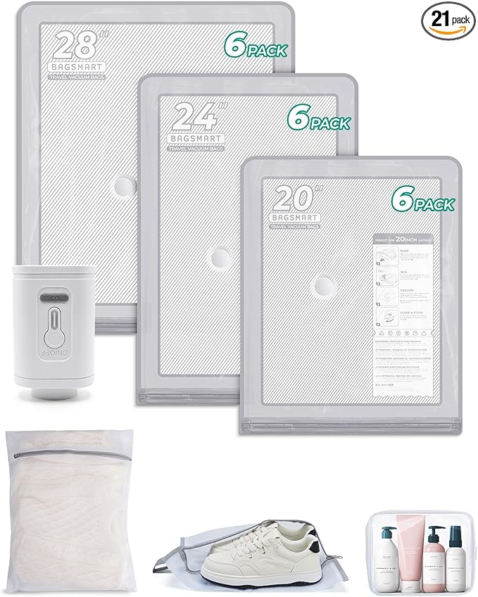 BAGSMART Vacuum Storage Bags with Portable Pump, Travel Space Saver Bags for Clothes, Heavy Duty Compression Bags for Storage