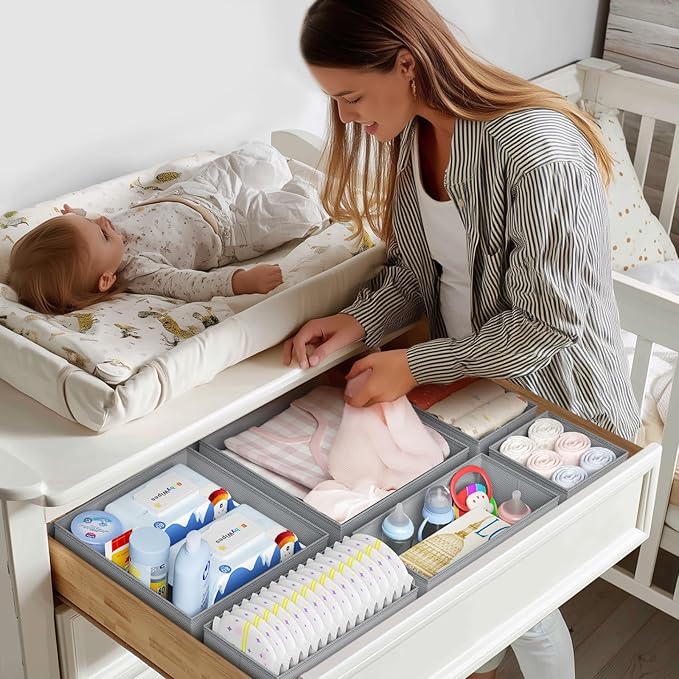 DIMJ Drawer Organizer Clothes - 20 Pack Closet Drawer Organizer Bins for Baby Clothes Storage, Fabric Dresser Organizer for N
