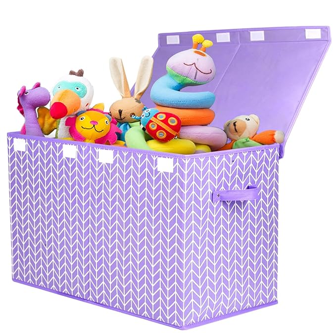 Mayniu Large Toy Box Chest with Flip Lid, Toy Storage Organizers Bin Boxes Basket with Sturdy Handles for Boys, Girls, Kids, 