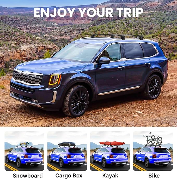 Roof Rack Cross Bars Fit for Kia Telluride 2019-2026 EX S SX SX-Prestige (Not for LX, X-Line, X-Pro), Aluminum Heavy Duty 300lbs Lockable Roof Rails Crossbars for Rooftop Cargo Luggage