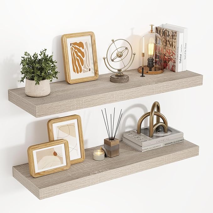 32 Inch Floating Shelves, 3D Textured Wood Grain, 32"x9.25"x1.5" Inch Deep Floating Shelves for Wall, Wooden Shelves for Bath