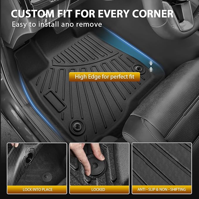 Powerty Floor Mat & Cargo Liner for Honda CRV 2023-2025 2026 (Include Hybrid), All Weather TPE Custom 1st & 2nd Row Floor Liner and Trunk (Upper Positon) Full Set Car Liners, Black