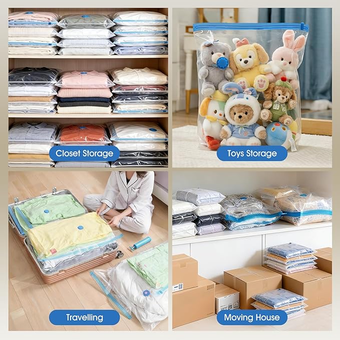 AROIC 50 Pack Vacuum Storage Bags, 5 Sizes + 2 Roll-up (8 Each) Space Saver Vacuum Sealer Bags for Clothing with 1 Electric P