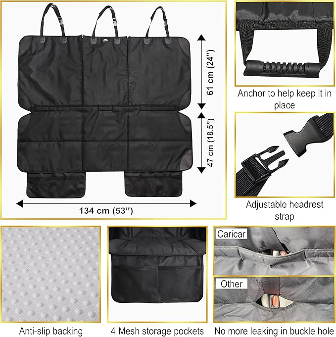 Car Seat Protector, Under Child Car Seats Cover | Waterproof, 3 Functional Rear Belts, Baby Carseat Cushion, Covers Fabric an