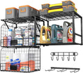 ThreeHio Garage Shelf Wall Mounted with Wire baskets, Heavy Duty Garage Wall Shelving with Garden Tool Rack and Hooks, Wire S