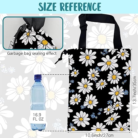 Car Trash Bag White Daisies Blue Flowers Leak-Proof Car Garbage Bag with Drawstring Foldable Canvas Trash Bin with Adjustable Buckle for Car Accessories, Travelling, Camping
