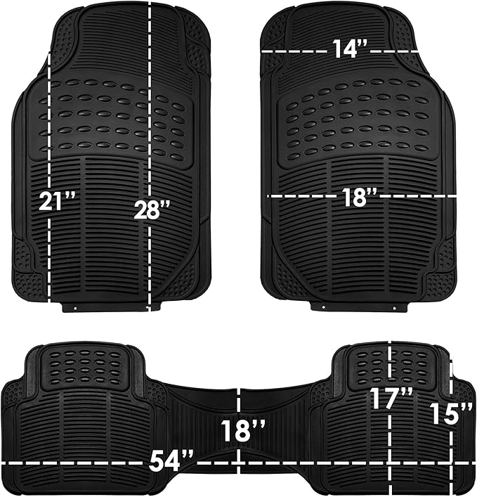 FH Group Climaproof™ Trimmable Non-Slip Vinyl Floor Mats Full Set - Universal Fit for Cars Trucks and SUVs (Black) F11306 + F16400